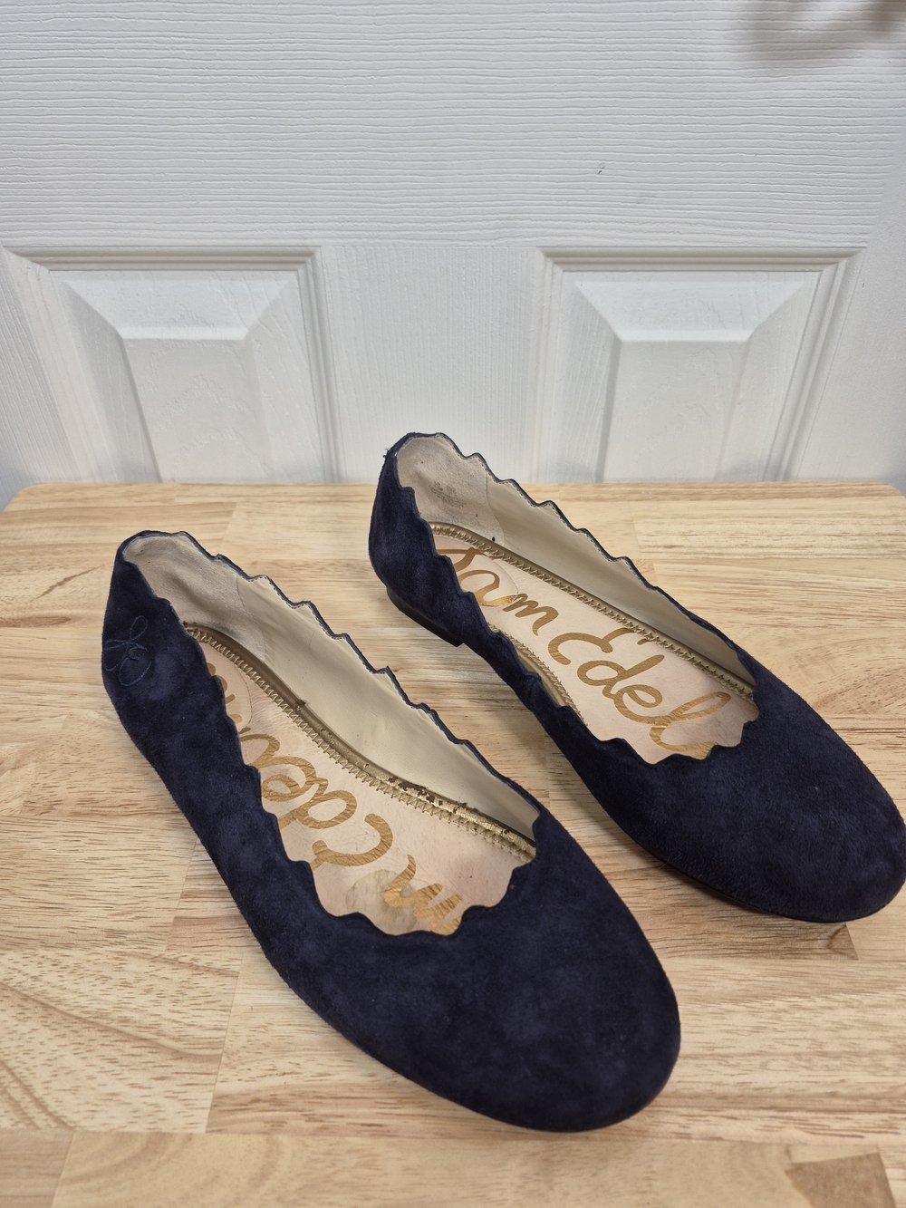 Sam Edelman Francis Navy Suede Scalloped Ballet Flats Size 7.5